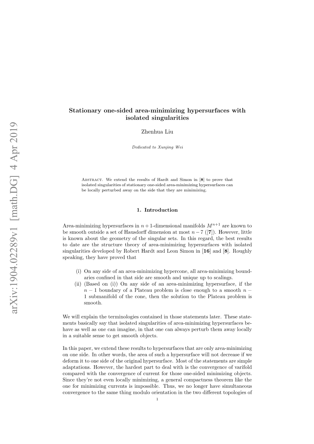 Arxiv:1904.02289V1 [Math.DG]