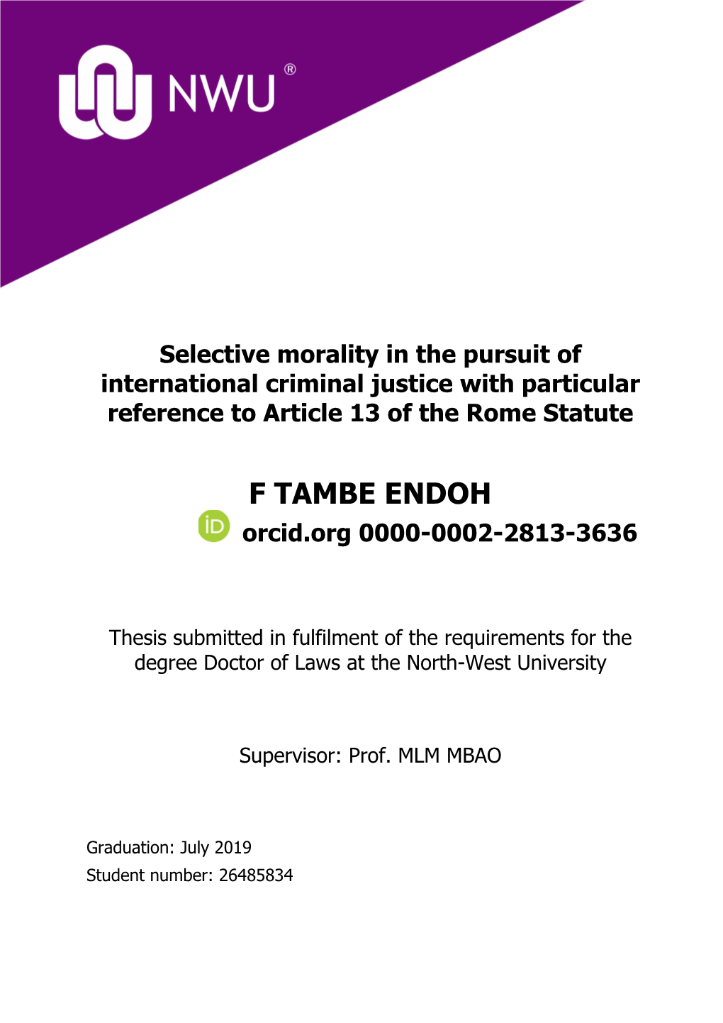 F TAMBE ENDOH Orcid.Org 0000-0002-2813-3636