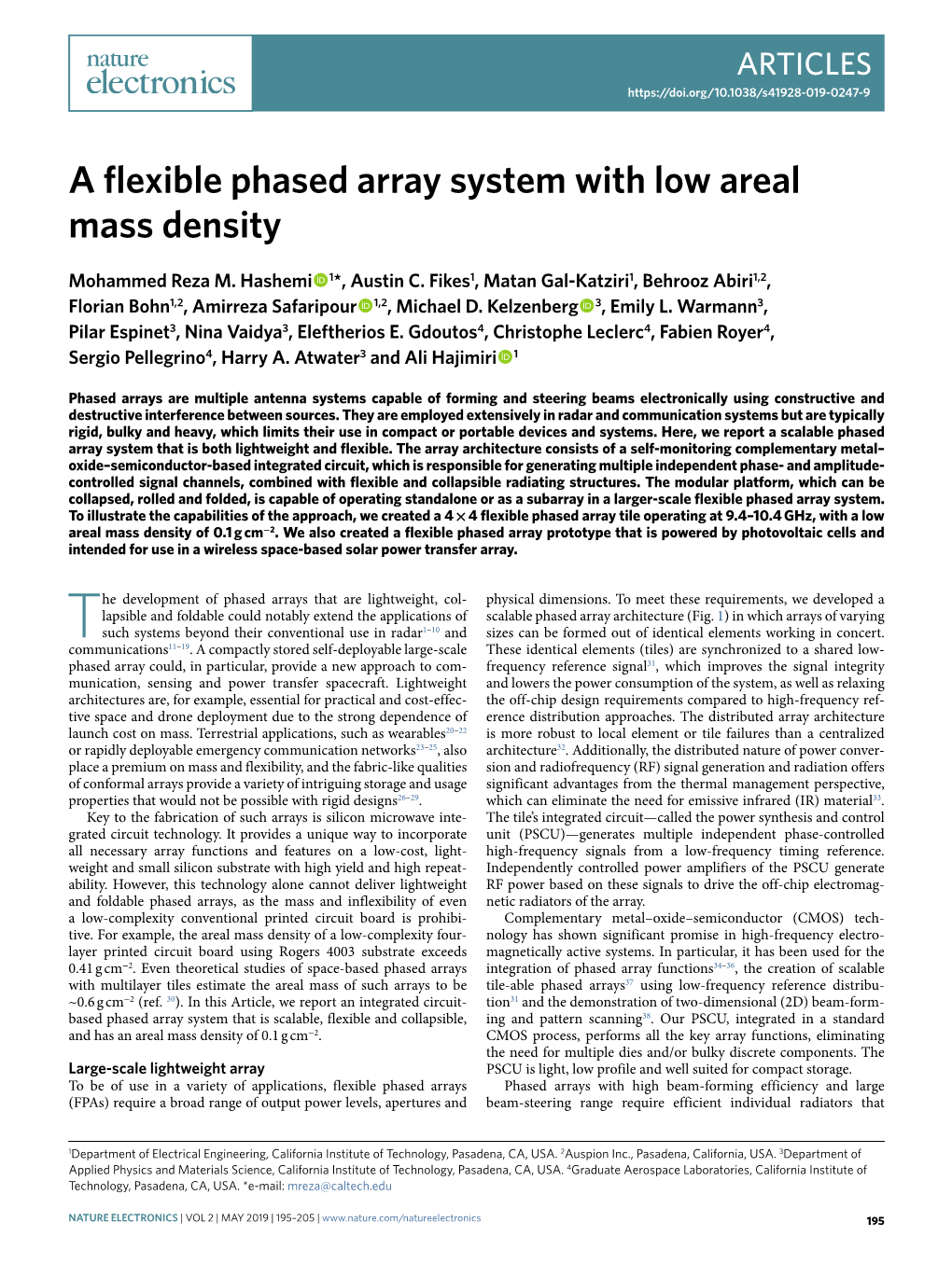 A Flexible Phased Array System with Low Areal Mass Density