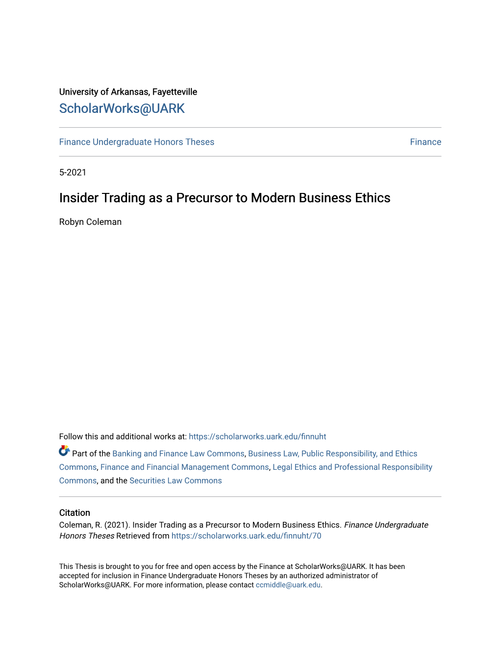 Insider Trading As a Precursor to Modern Business Ethics