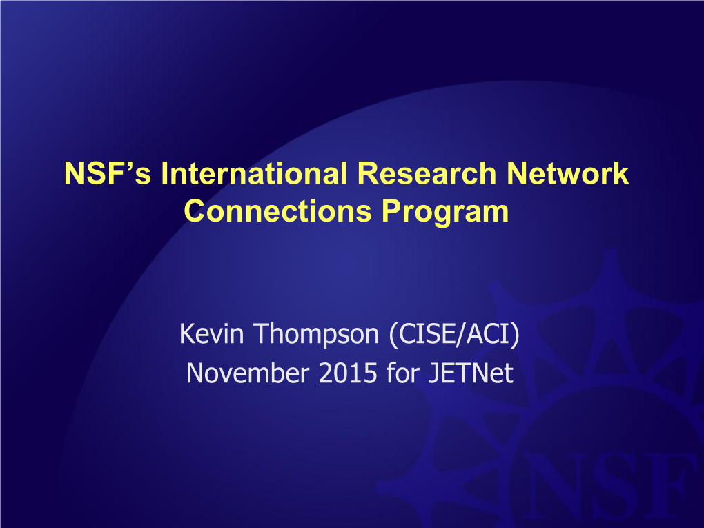 NSF's International Research Network Connections Program