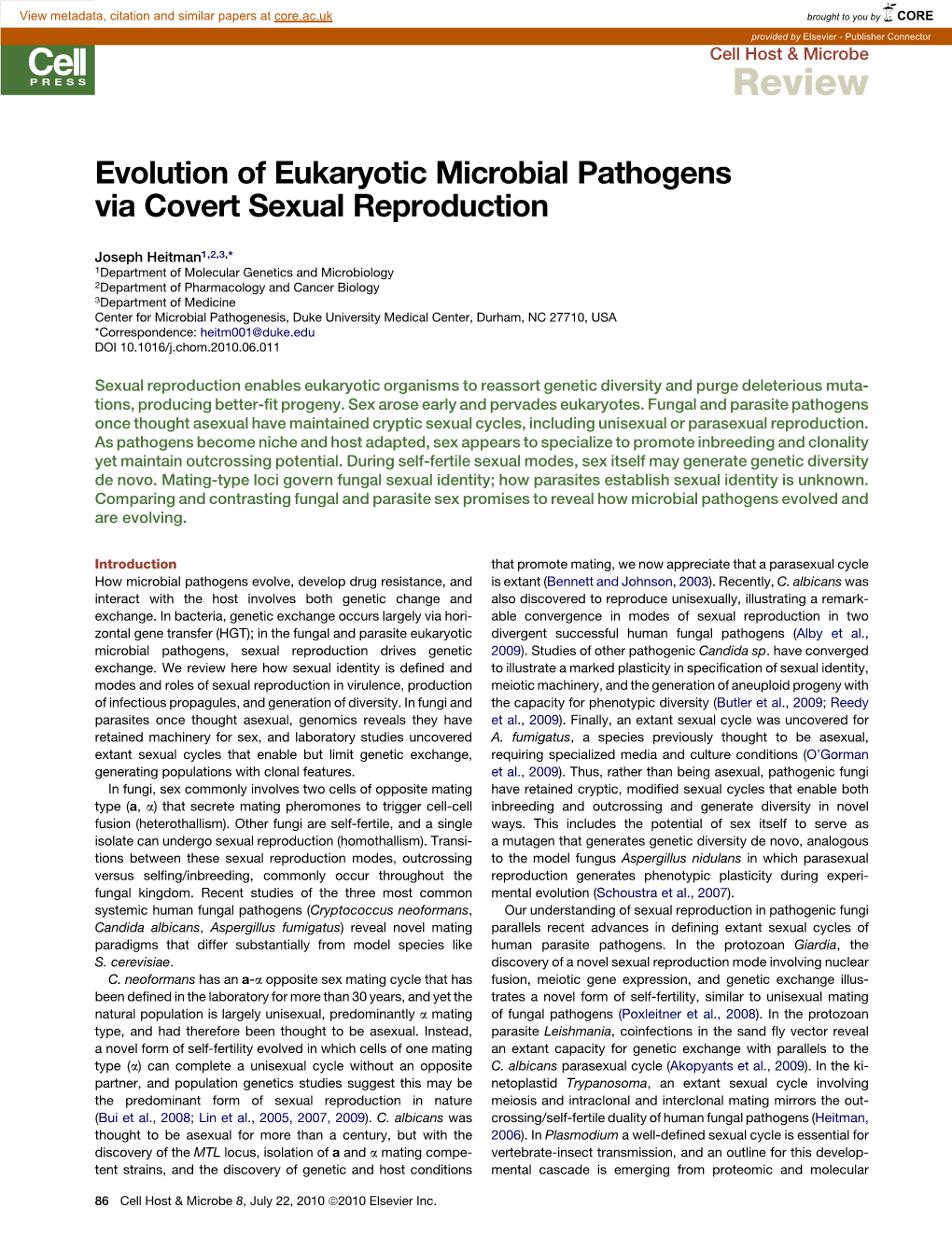 Evolution of Eukaryotic Microbial Pathogens Via Covert Sexual Reproduction