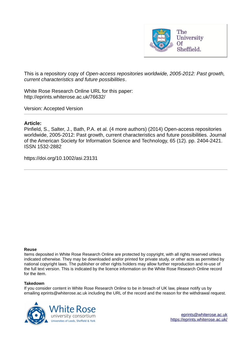 Open-Access Repositories Worldwide, 2005-2012: Past Growth, Current Characteristics and Future Possibilities