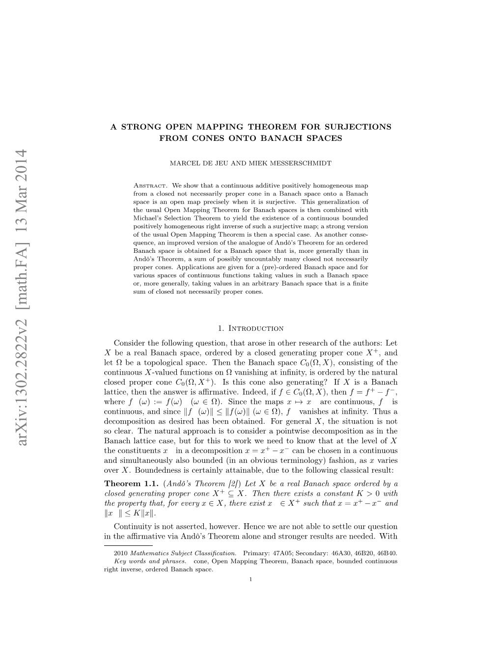 A Strong Open Mapping Theorem for Surjections from Cones Onto Banach Spaces