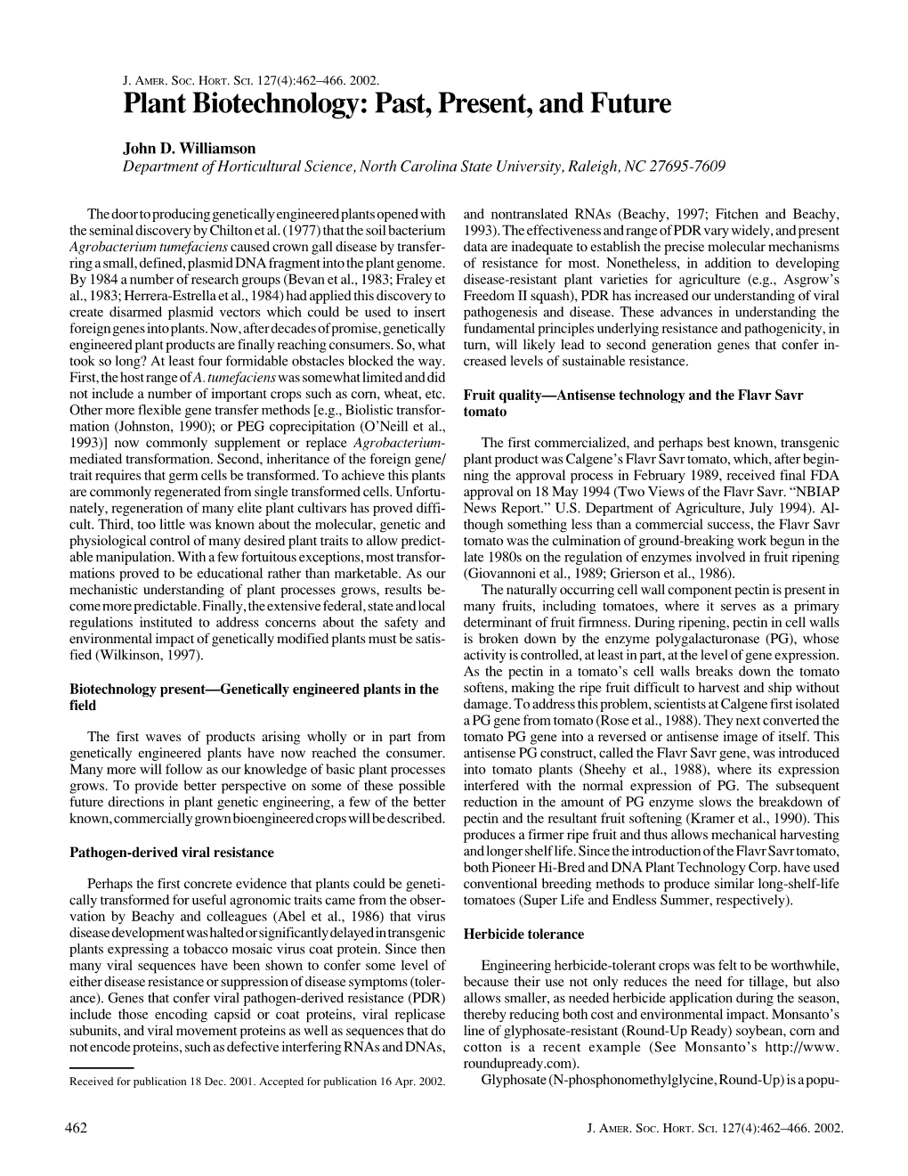 Plant Biotechnology: Past, Present, and Future