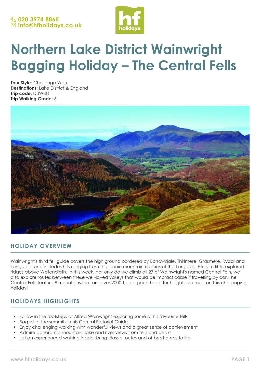 Northern Lake District Wainwright Bagging Holiday – the Central Fells