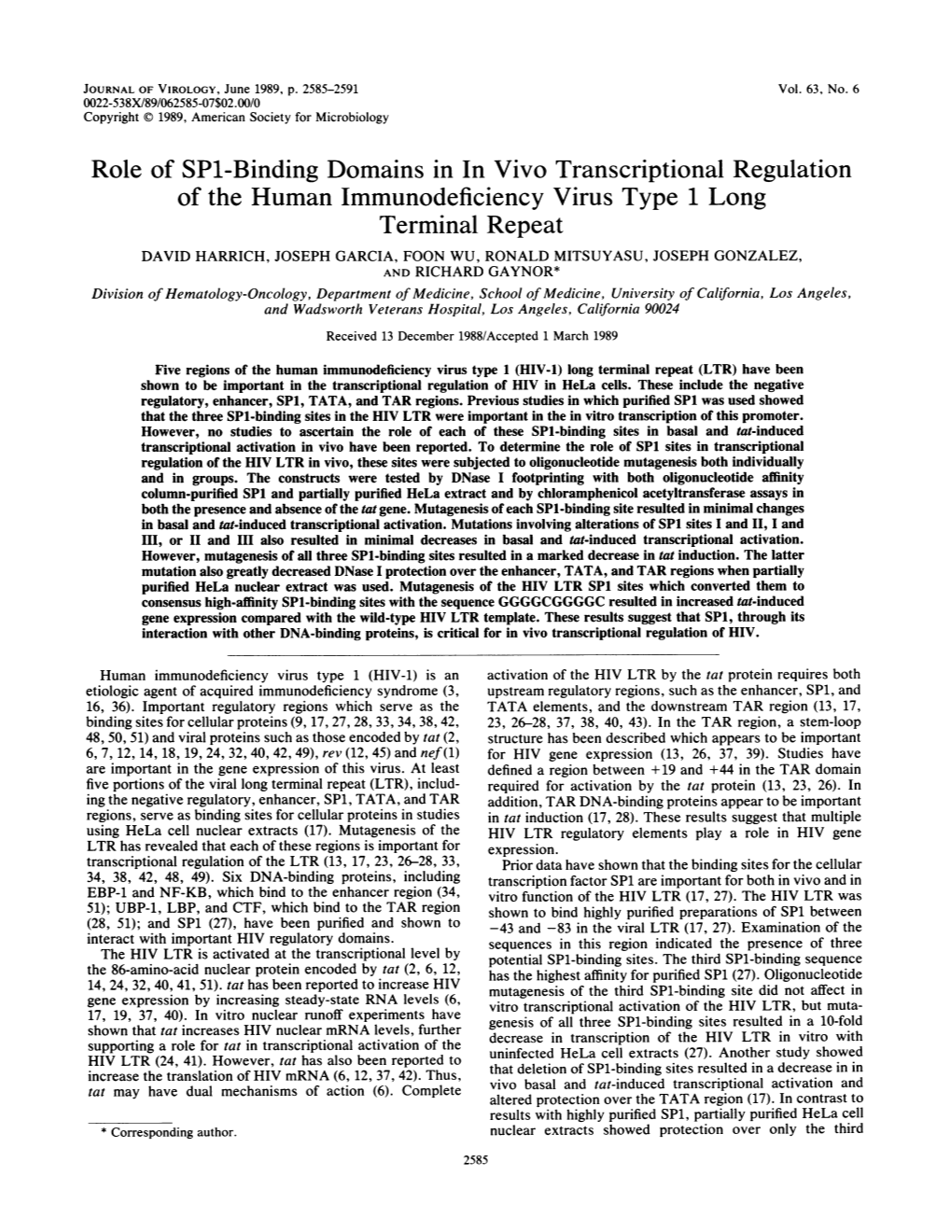 Of the Human Immunodeficiency Virus Type 1 Long Terminal Repeat