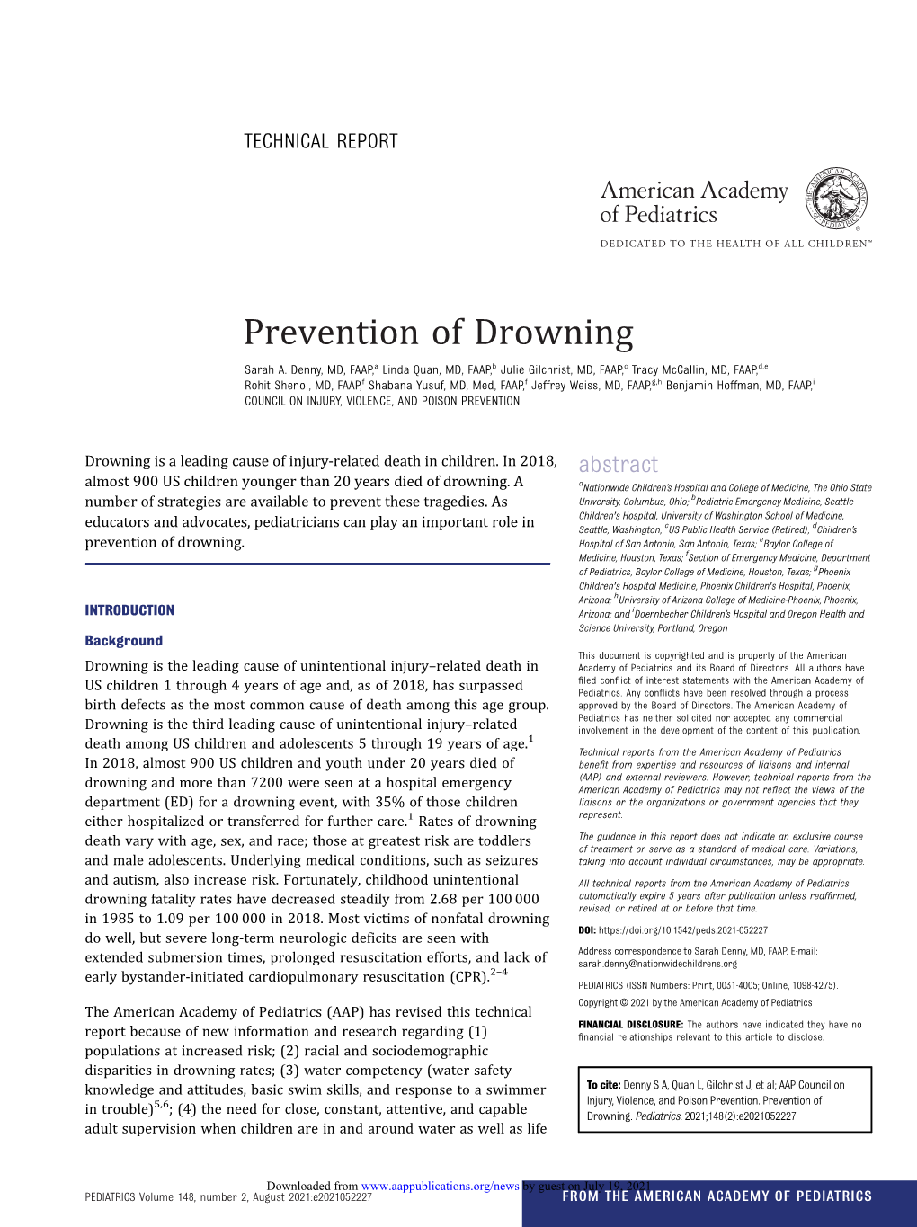 Prevention of Drowning Sarah A