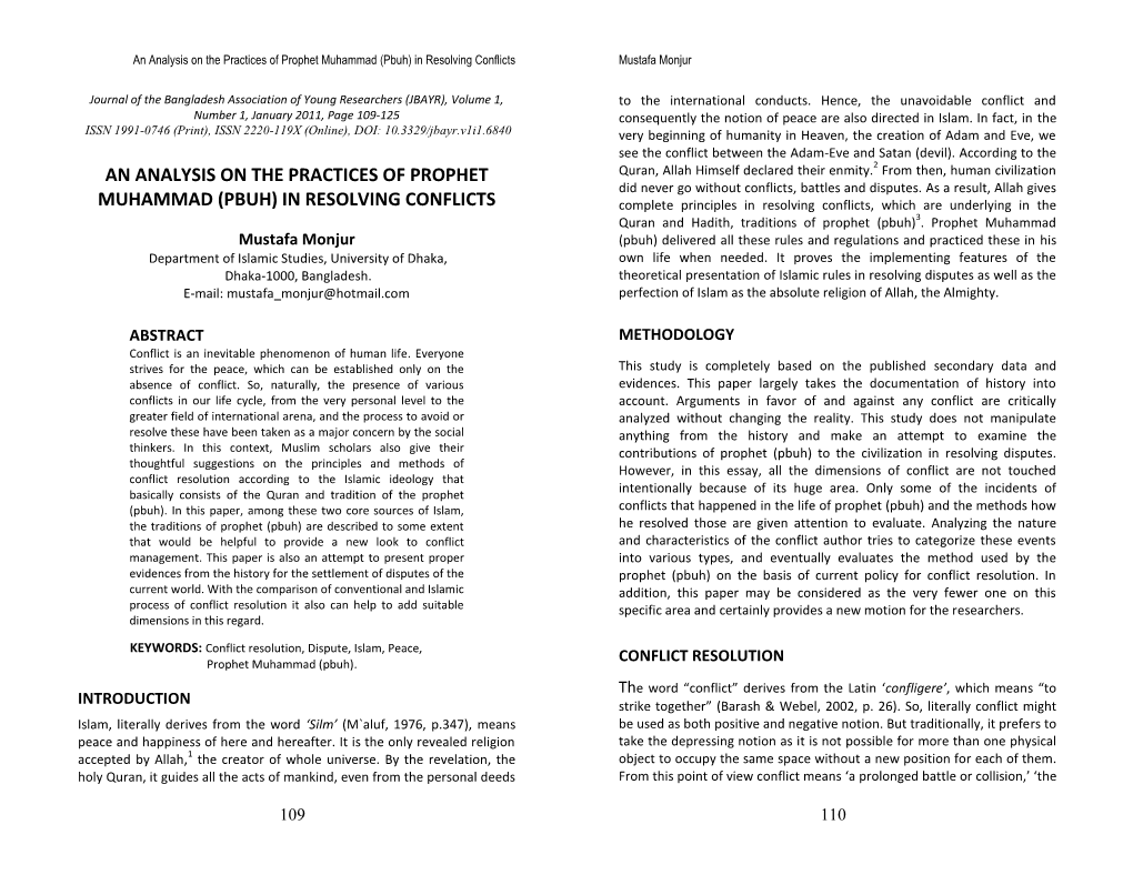 An Analysis on the Conflict Resolution Policy/Process of the Prophet of Islam