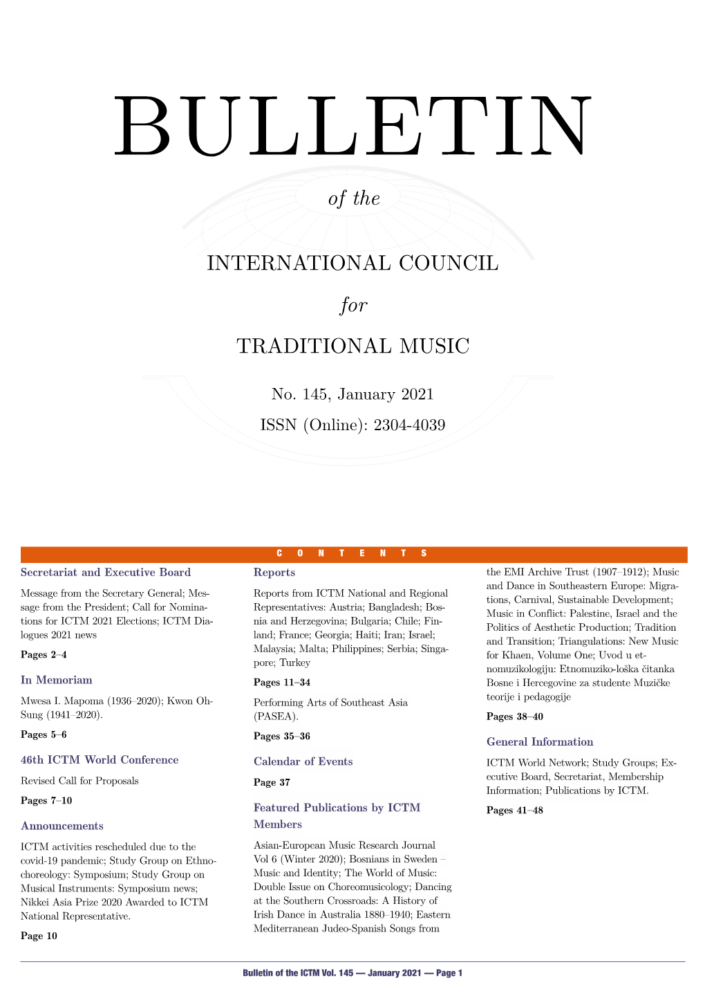 Bulletin of the ICTM Vol. 145 — January 2021 — Page 1 SECRETARIAT and EXECUTIVE BOARD