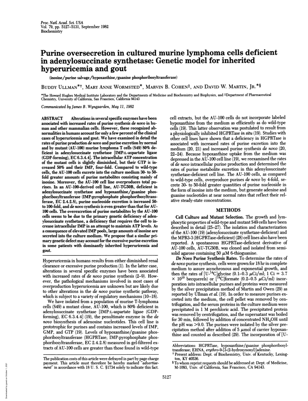 Purine Oversecretion in Cultured Murine Lymphoma Cells Deficient in Adenylosuccinate Synthetase