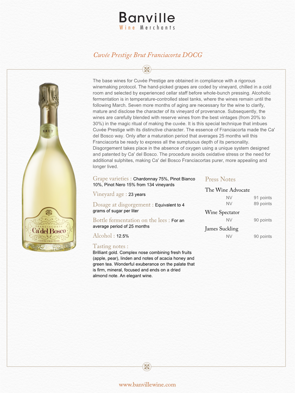 Cuvée Prestige Brut Franciacorta DOCG