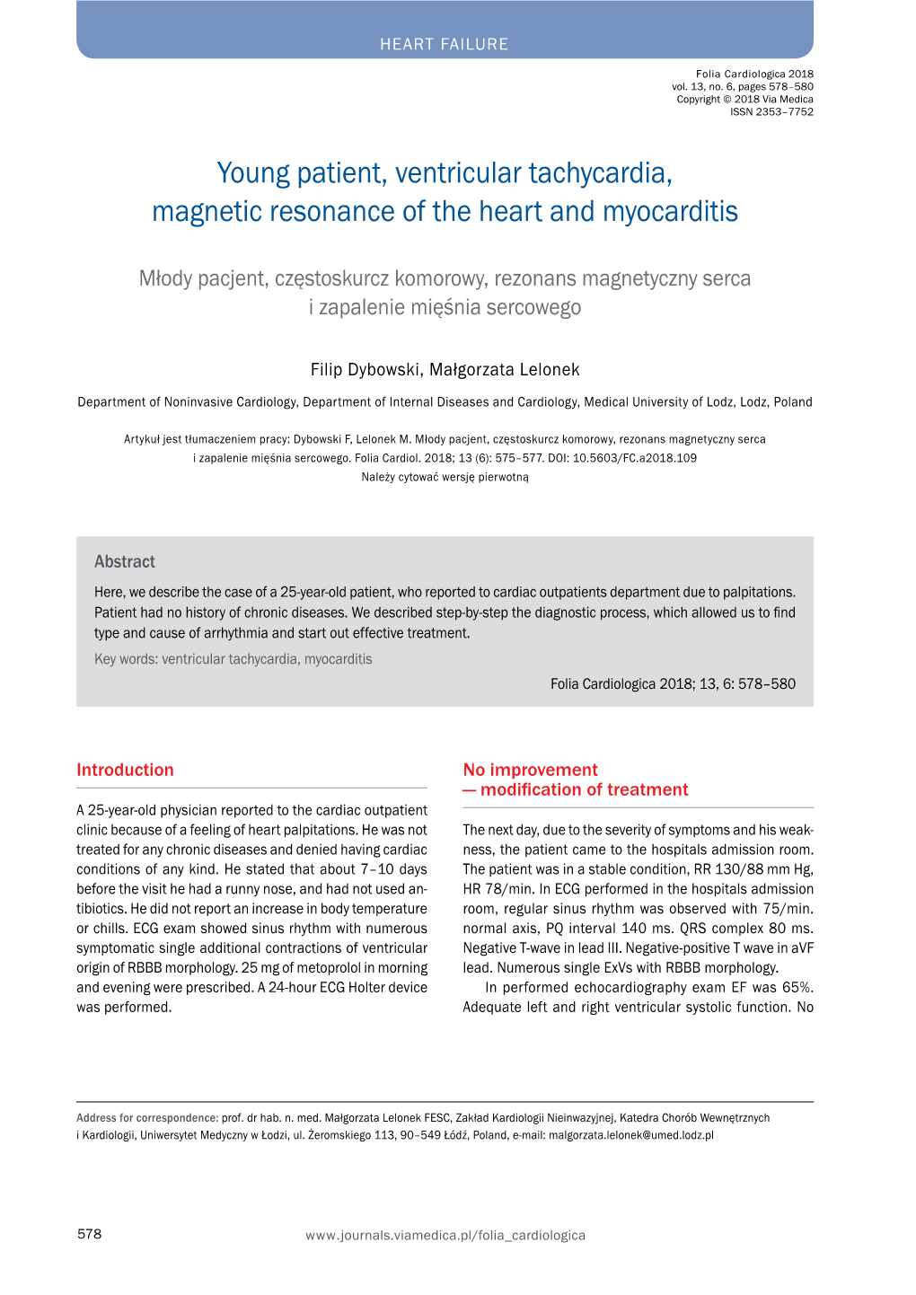 Young Patient, Ventricular Tachycardia, Magnetic Resonance of the Heart and Myocarditis