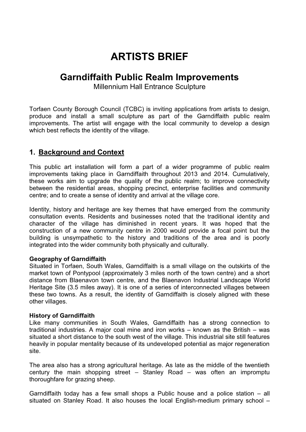 ARTISTS BRIEF Garndiffaith Public Realm Improvements