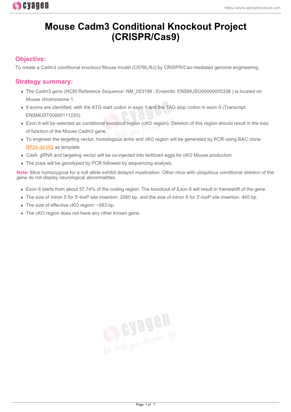 Mouse Cadm3 Conditional Knockout Project (CRISPR/Cas9)