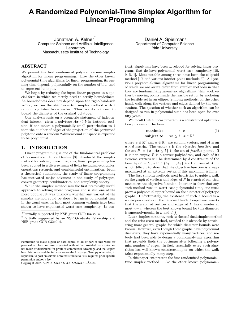 A Randomized Polynomial-Time Simplex Algorithm for Linear Programming