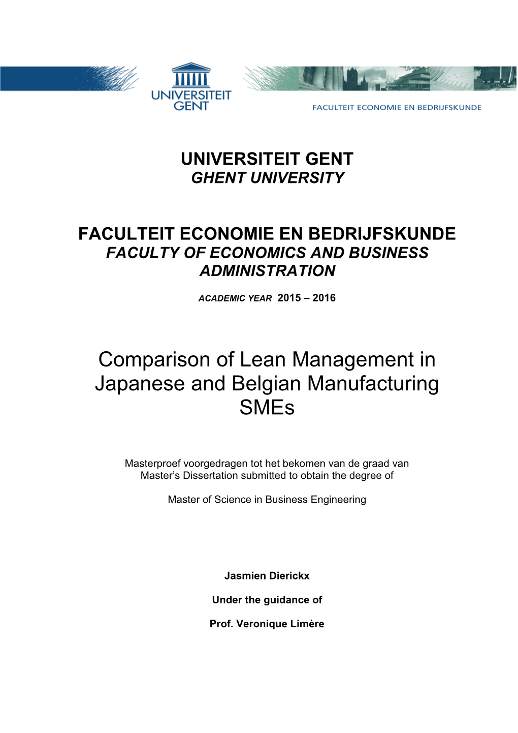 Comparison of Lean Management in Japanese and Belgian Manufacturing Smes