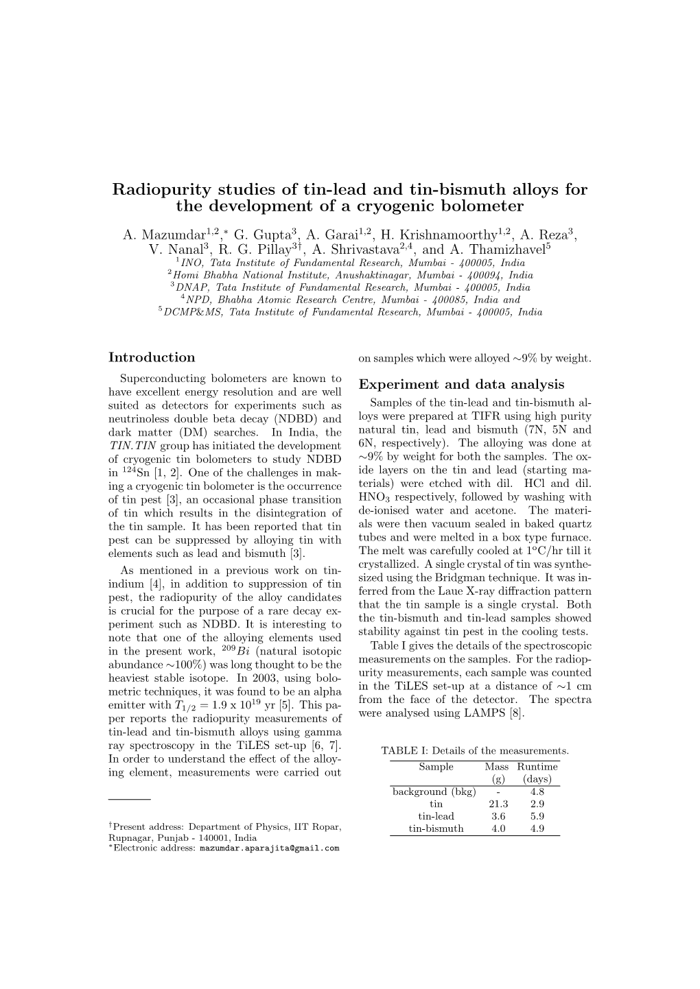 Radiopurity Studies of Tin-Lead and Tin-Bismuth Alloys for the Development of a Cryogenic Bolometer A