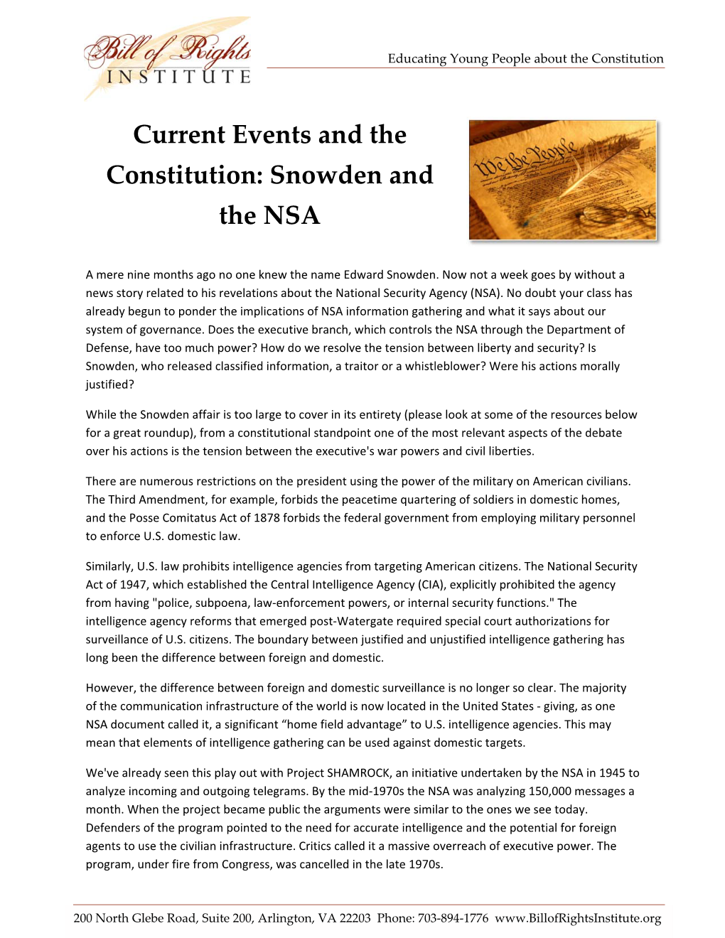 Current Events and the Constitution: Snowden and the NSA