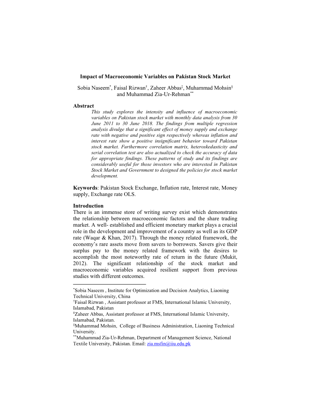 Impact of Macroeconomic Variables on Pakistan Stock Market Sobia