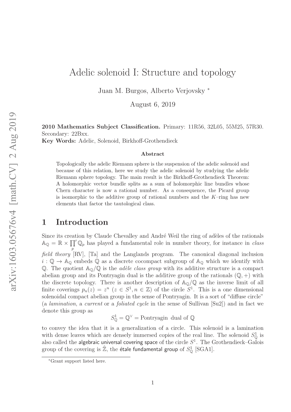 Adelic Solenoid I: Structure and Topology