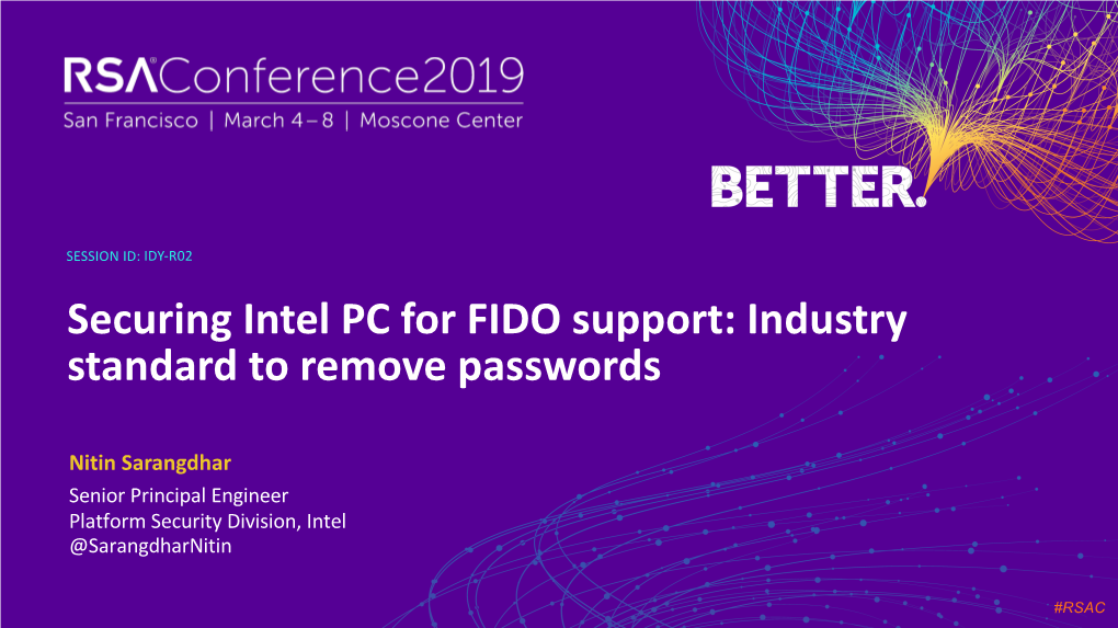 Securing Intel PC for FIDO Support: Industry Standard to Remove Passwords