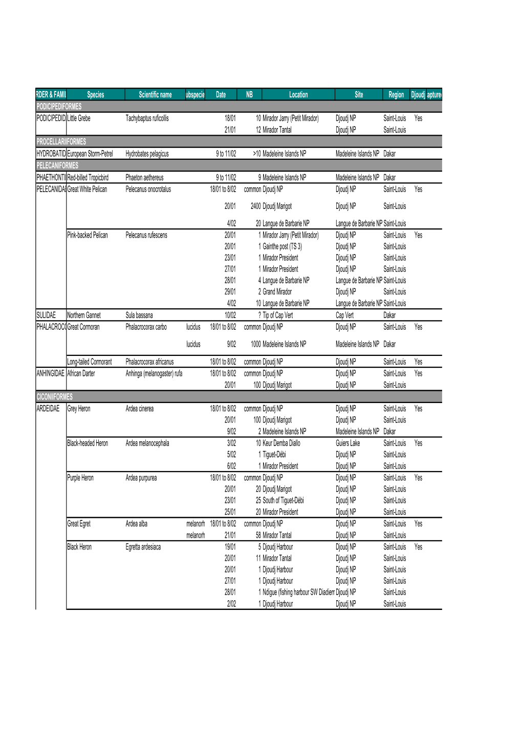 Senegal Birds' List 2007