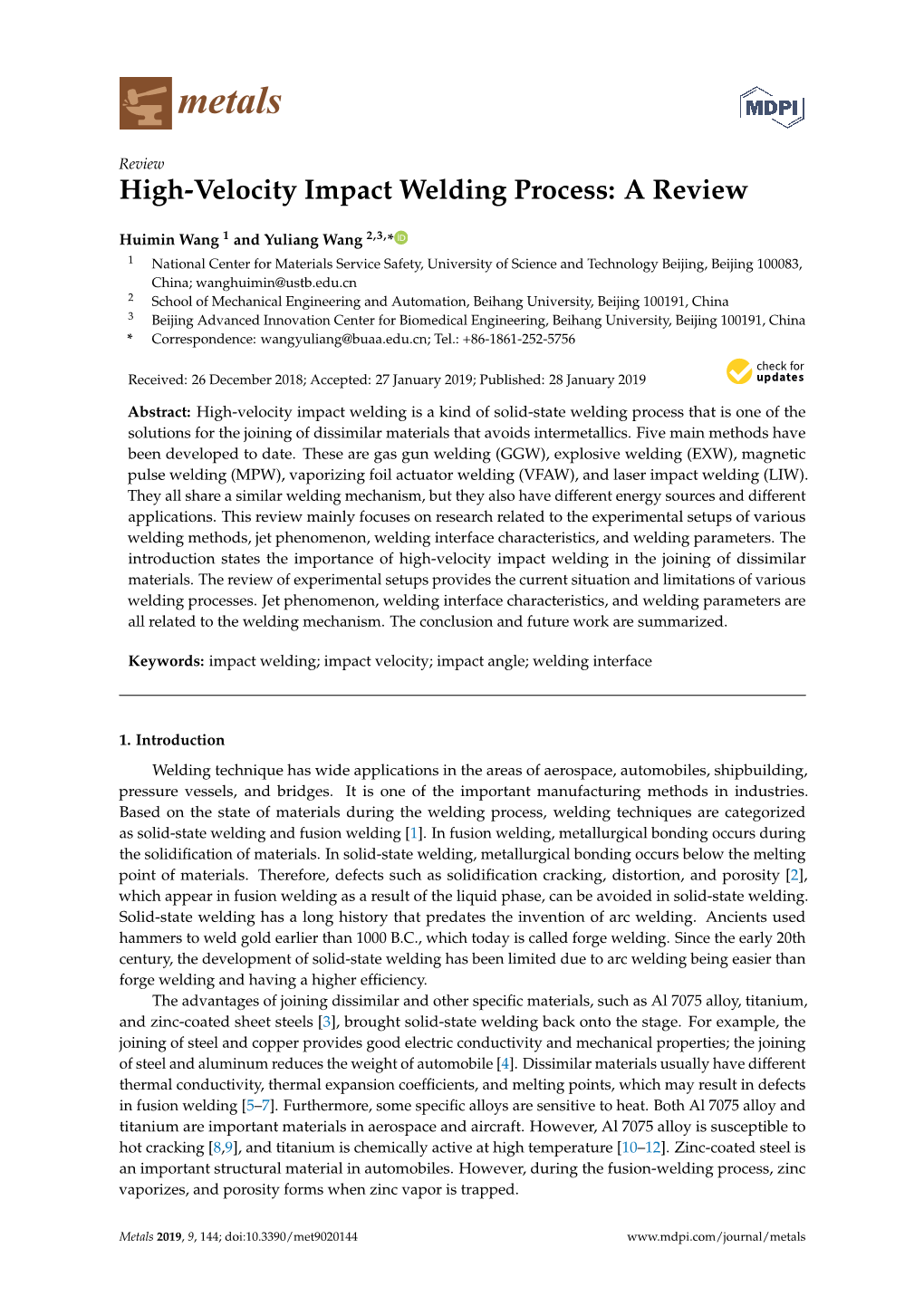 High-Velocity Impact Welding Process: a Review