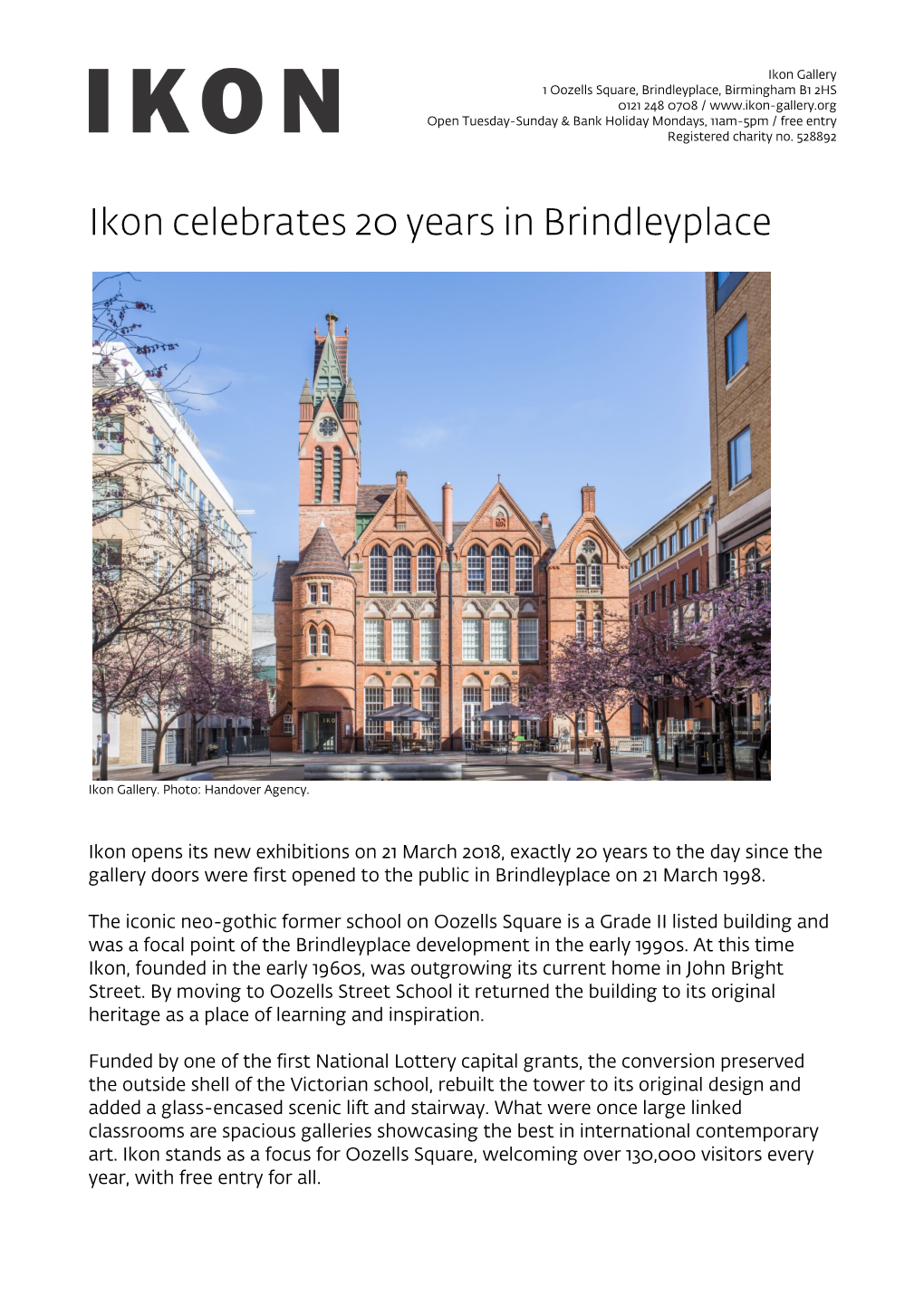 Ikon Celebrates 20 Years in Brindleyplace