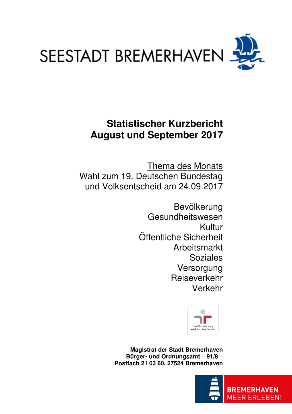 Statistischer Kurzbericht, August Und September 2017