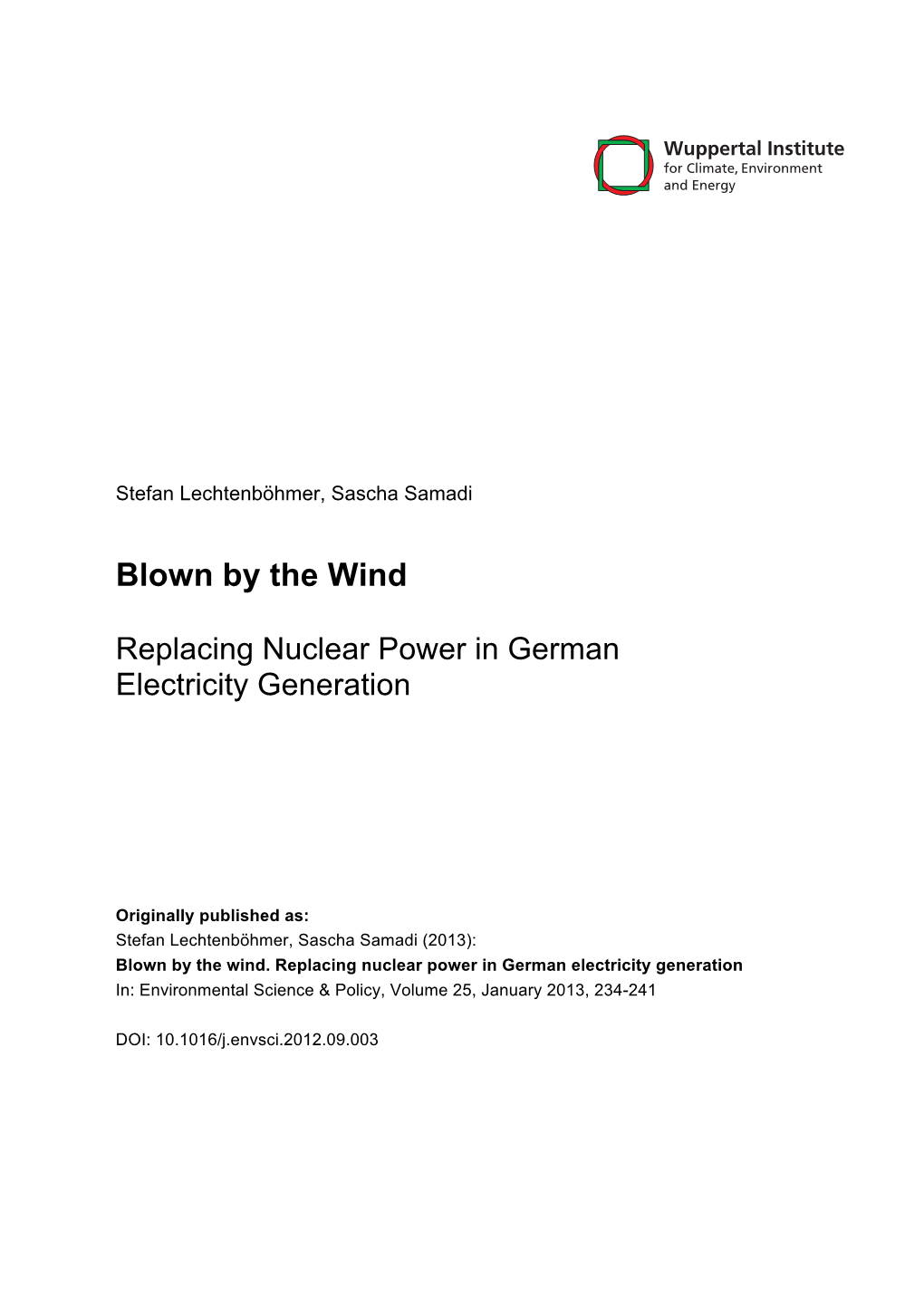 Replacing Nuclear Power in German Electricity Generation