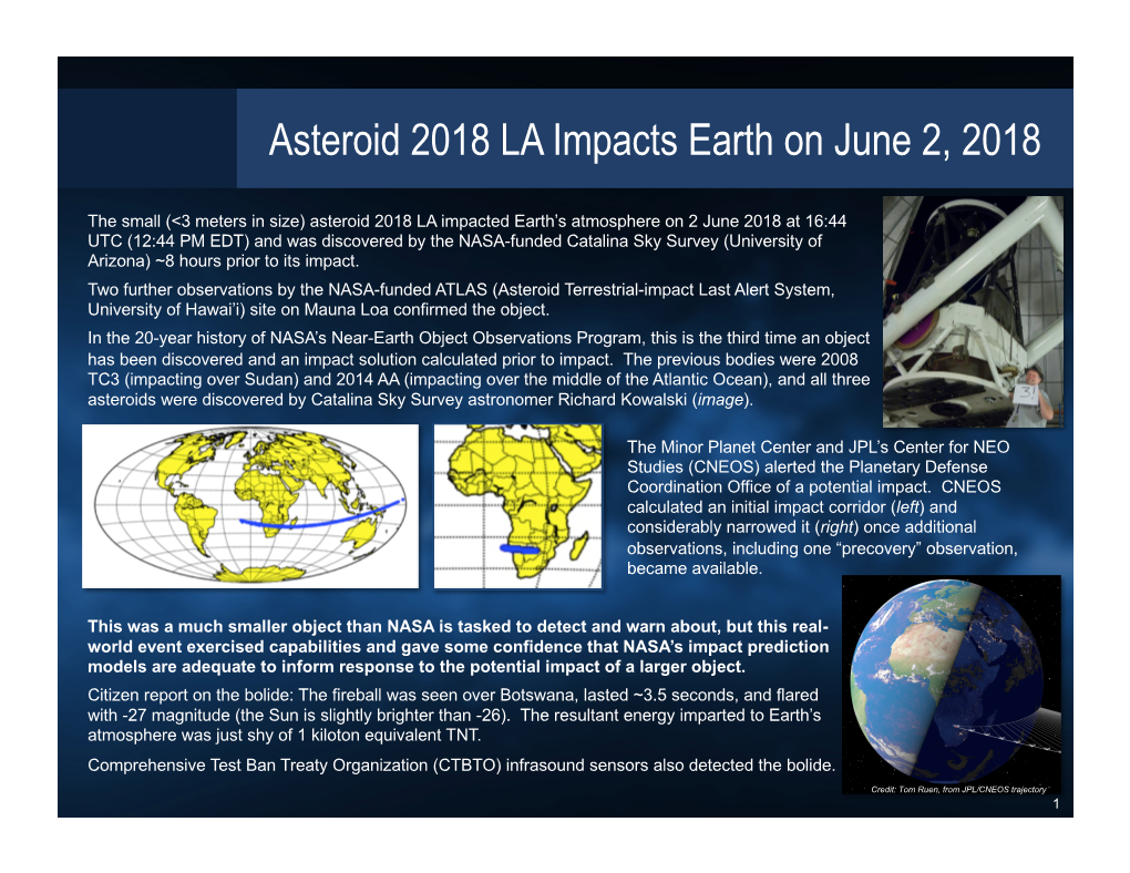 Asteroid 2018 LA Impacts Earth on June 2, 2018