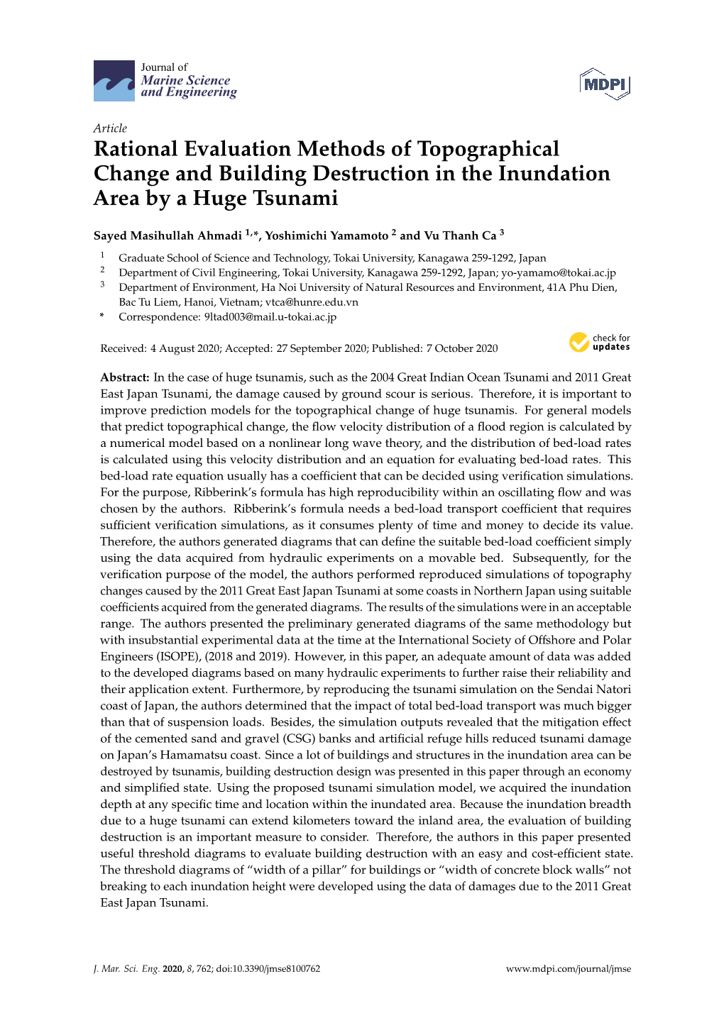 Rational Evaluation Methods of Topographical Change and Building Destruction in the Inundation Area by a Huge Tsunami