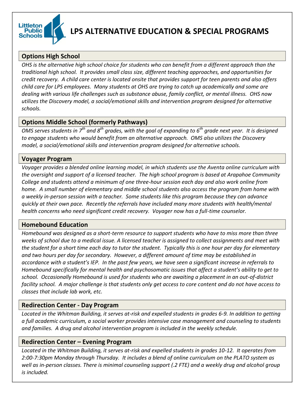 Lps Alternative Education & Special