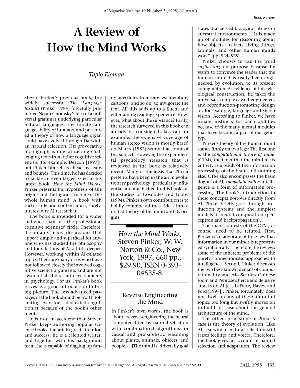 A Review of How the Mind Works