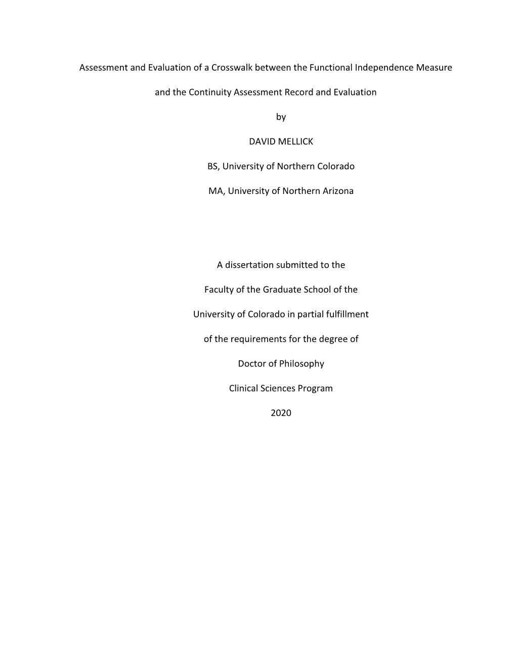 Assessment and Evaluation of a Crosswalk Between the Functional Independence Measure