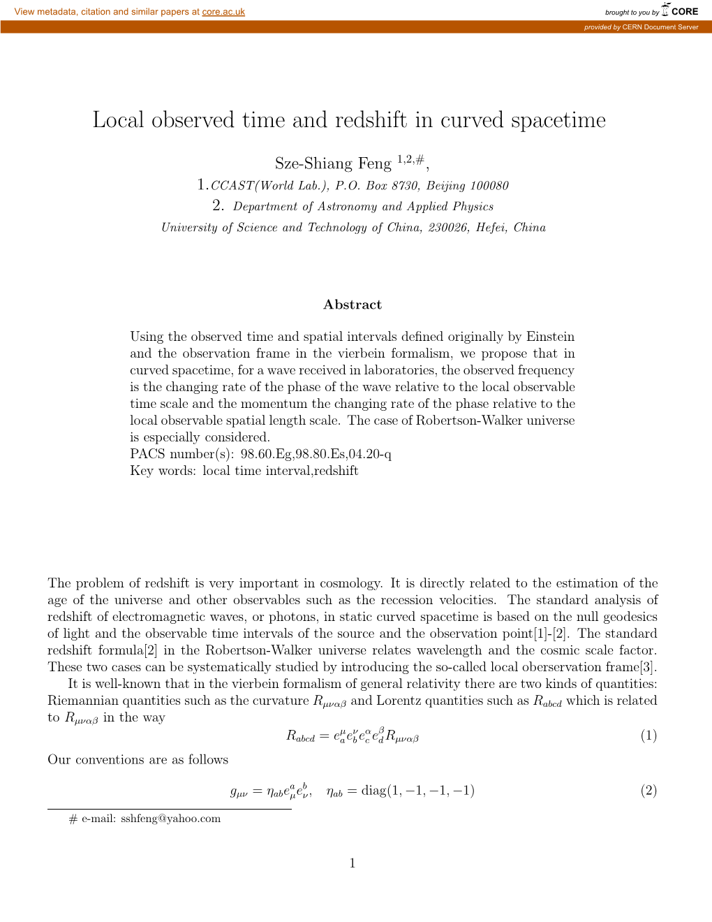 Local Observed Time and Redshift in Curved Spacetime