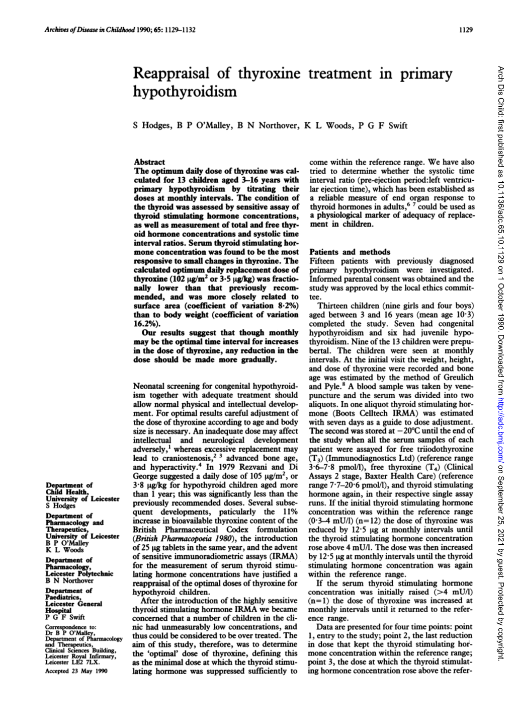 Reappraisal of Thyroxine Treatment in Primary Hypothyroidism