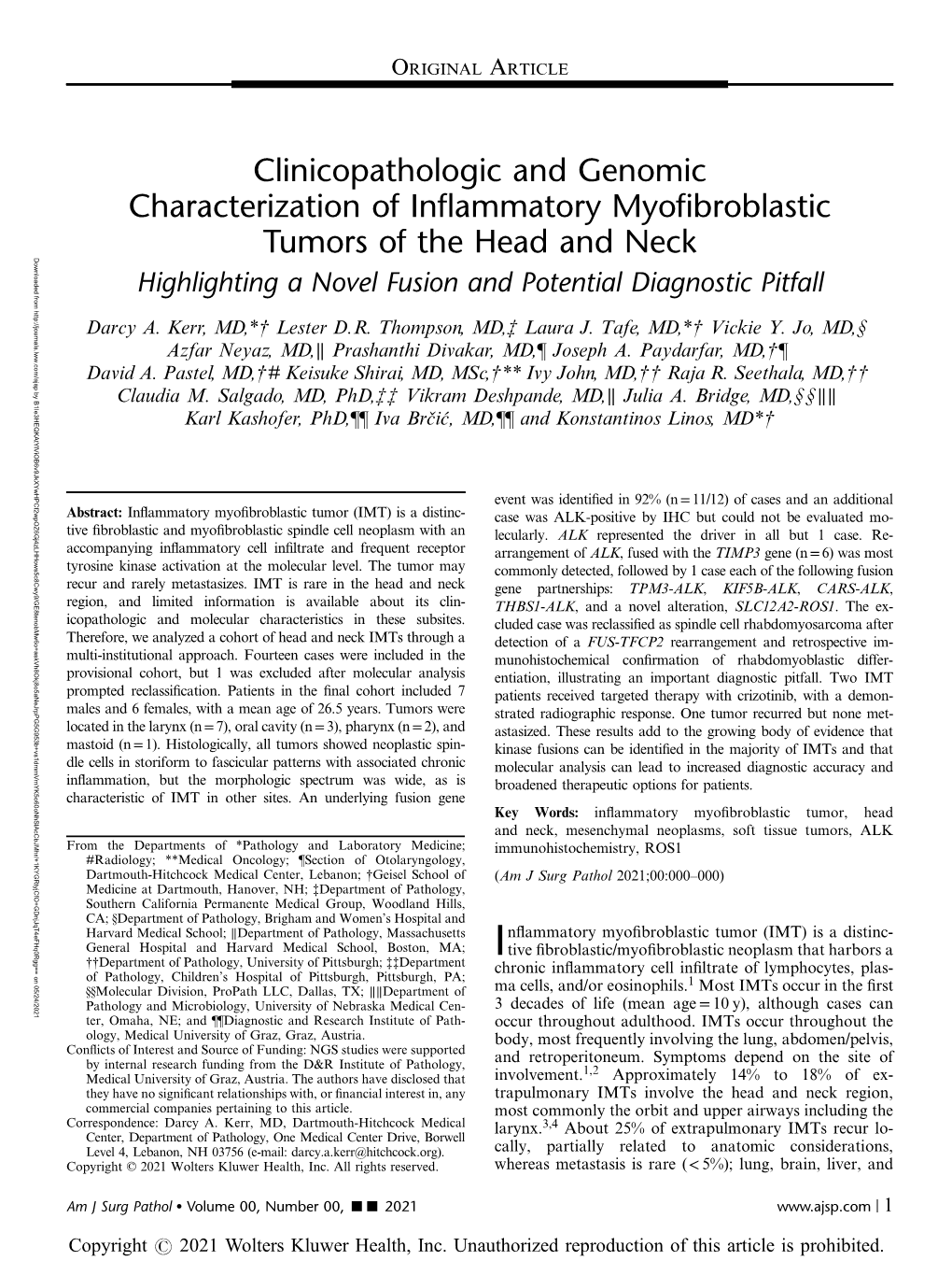 Clinicopathologic and Genomic Characterization of Inflammatory