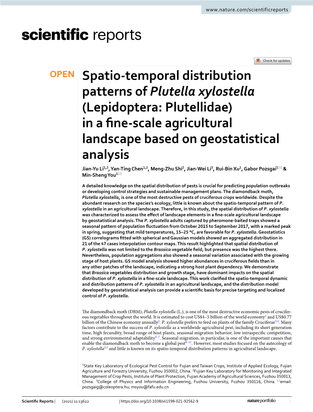 Spatio-Temporal Distribution Patterns of Plutella Xylostella (Lepidoptera
