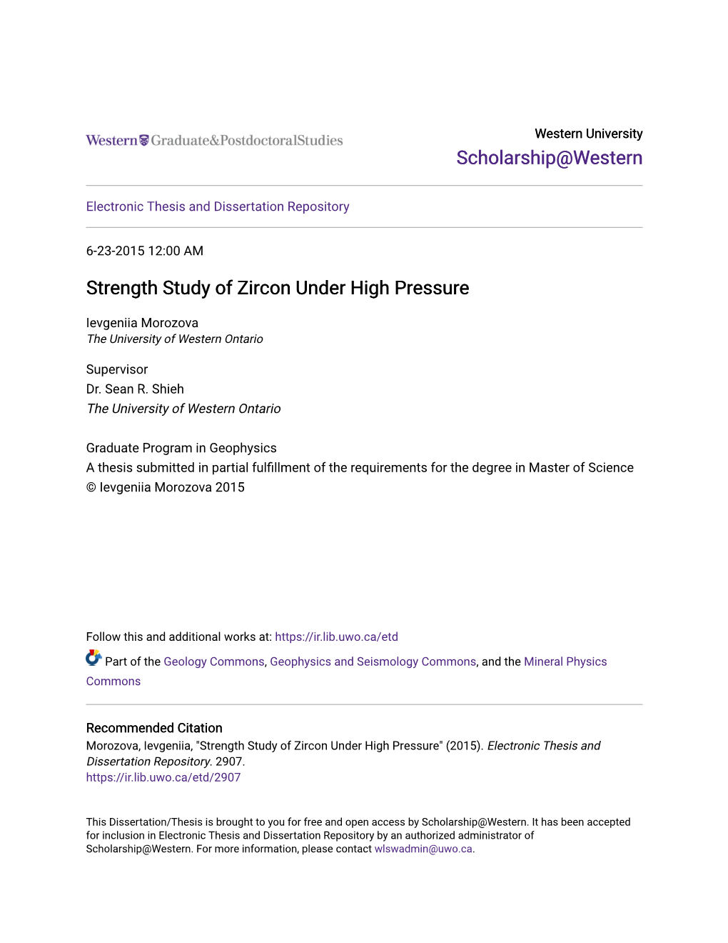 Strength Study of Zircon Under High Pressure