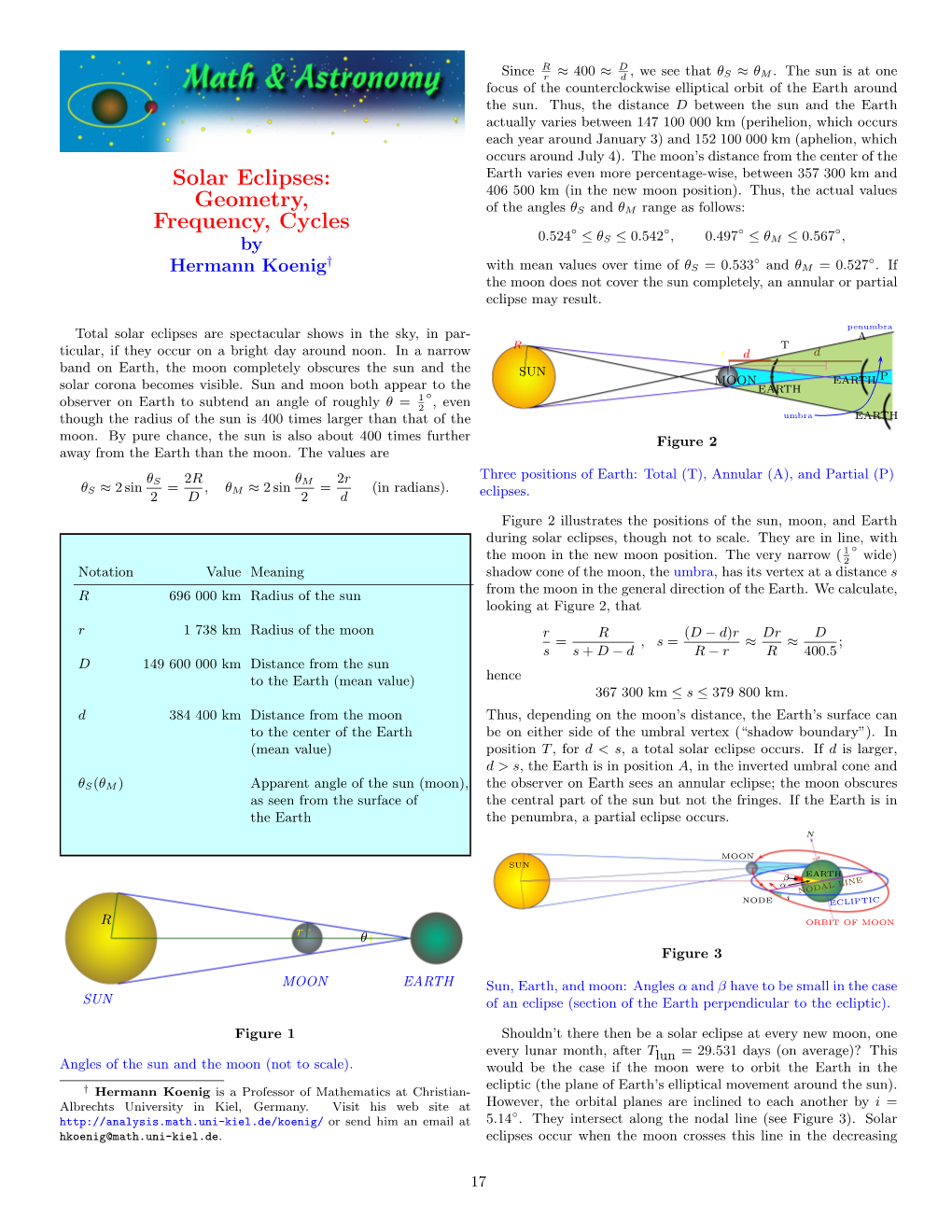 Solar Eclipses: Earth Varies Even More Percentage-Wise, Between 357 300 Km and 406 500 Km (In the New Moon Position)