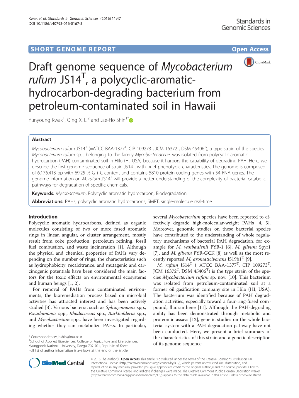 Draft Genome Sequence of Mycobacterium Rufum JS14T, A