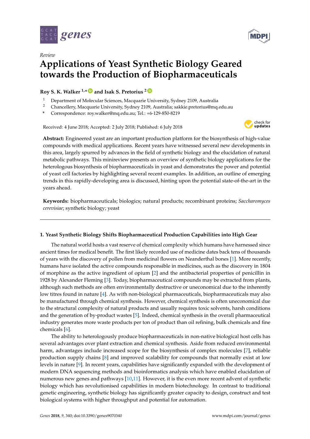 Applications of Yeast Synthetic Biology Geared Towards the Production of Biopharmaceuticals