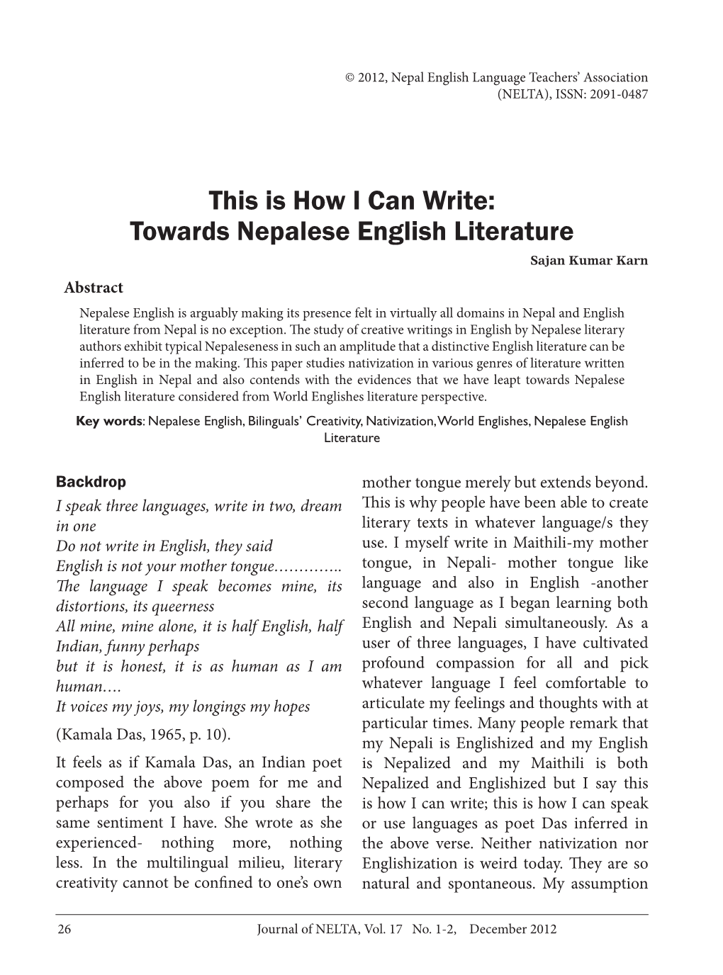 Towards Nepalese English Literature