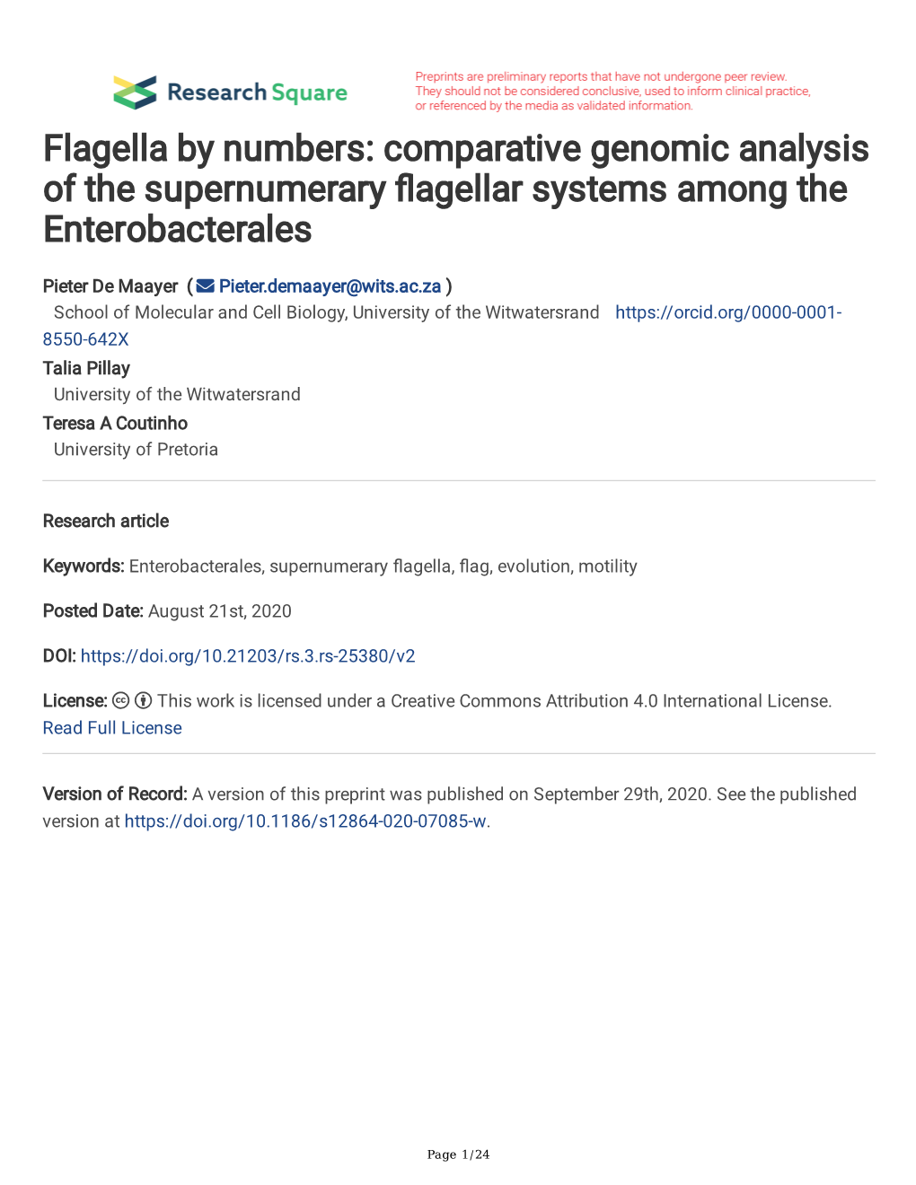 Comparative Genomic Analysis of the Supernumerary Fagellar Systems Among the Enterobacterales