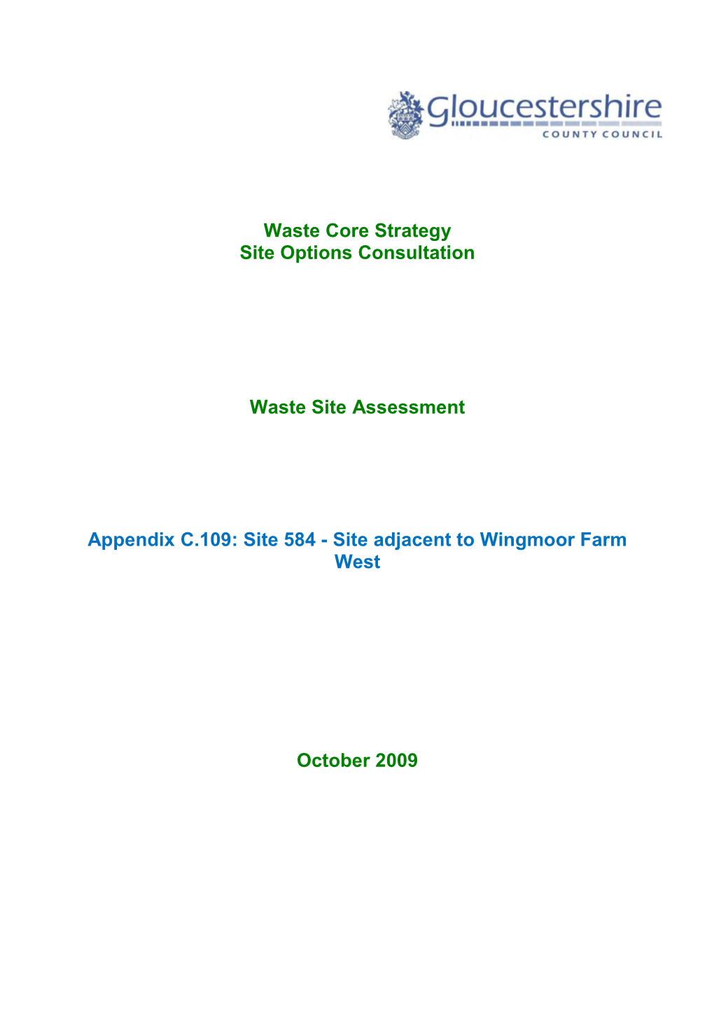 Waste Core Strategy Site Options Consultation Waste Site Assessment Appendix C.109: Site