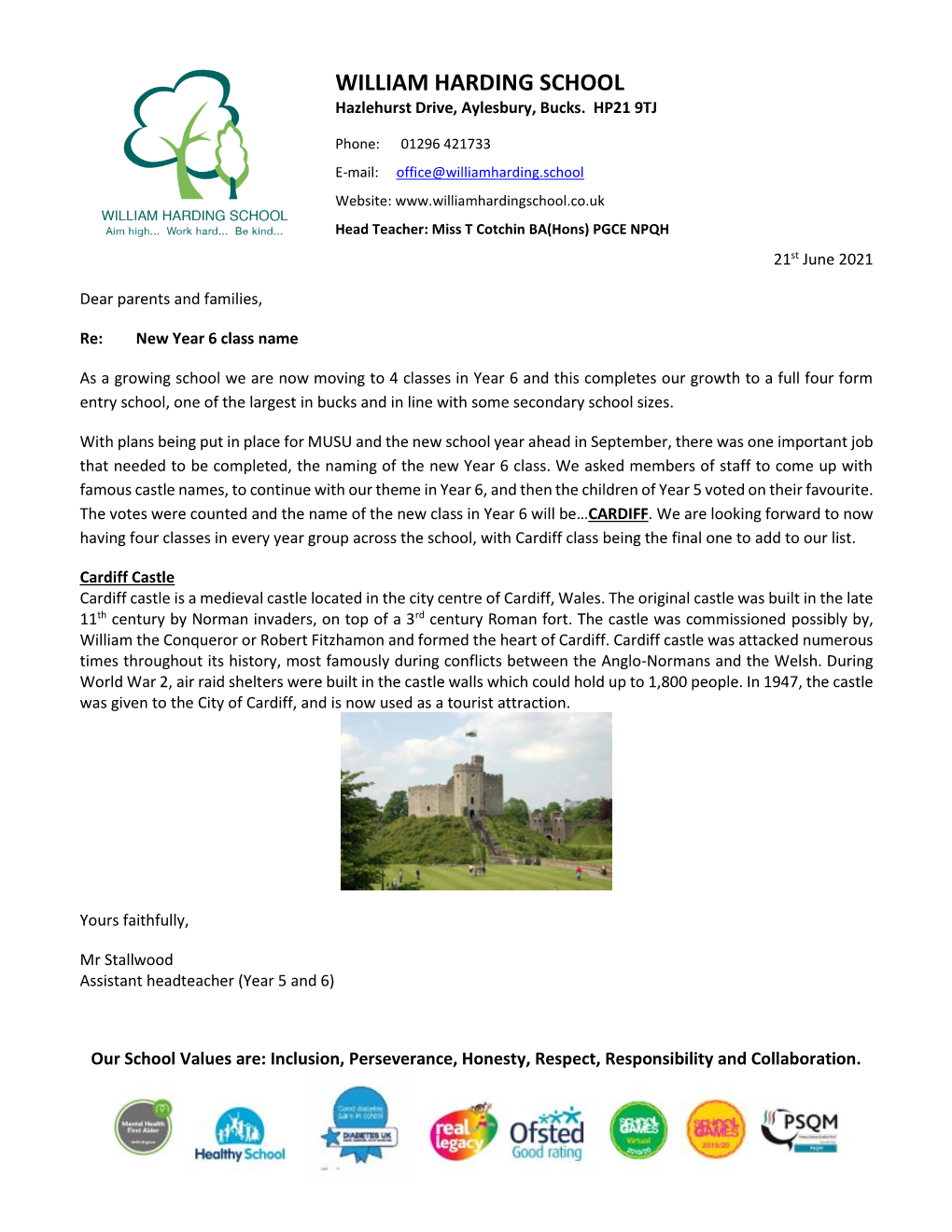 YR6 – Cardiff Class Letter