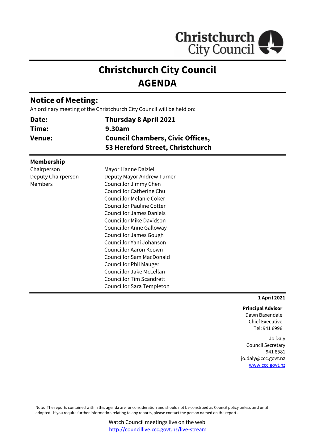 Agenda of Council