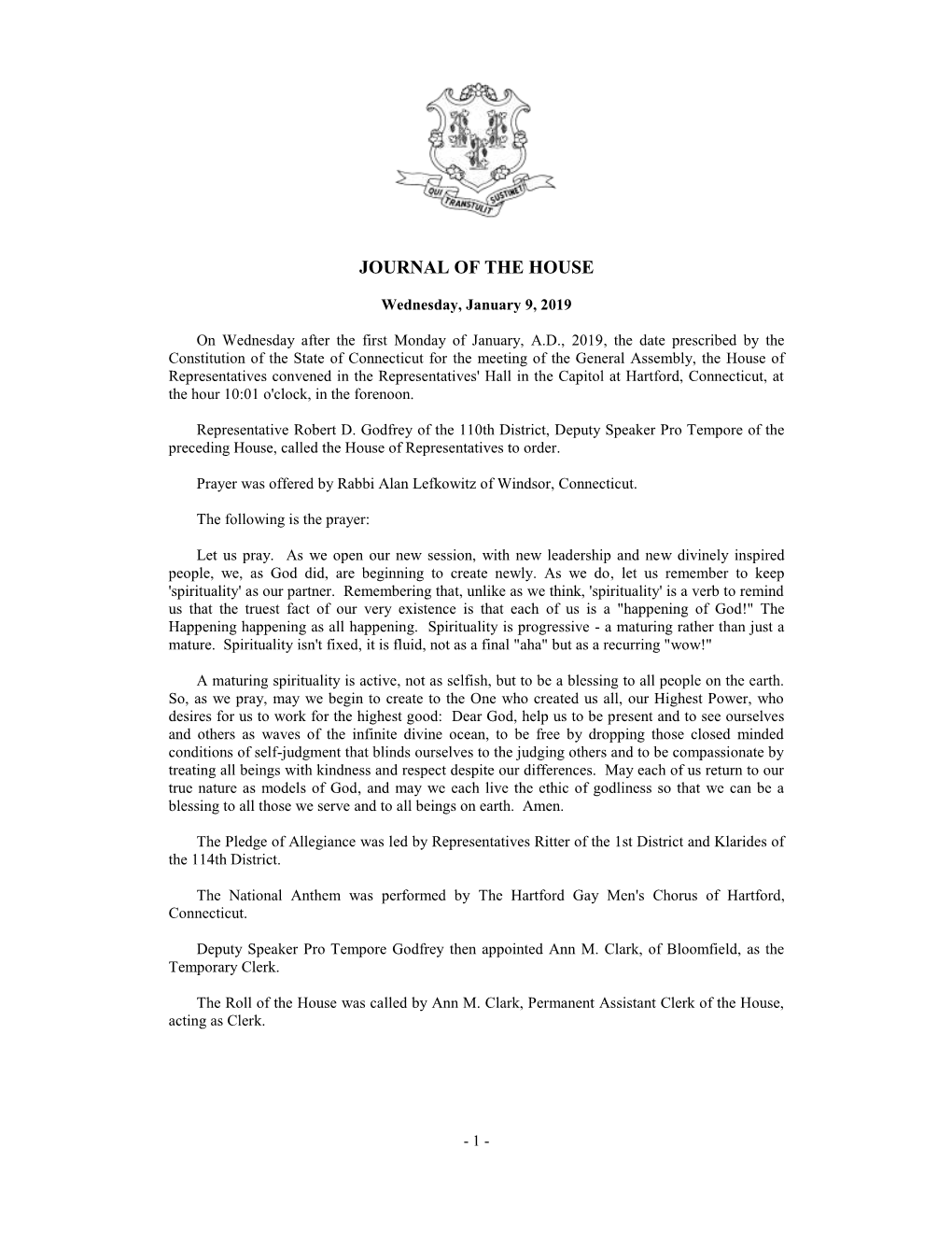 Journal of the House 01/09/2019